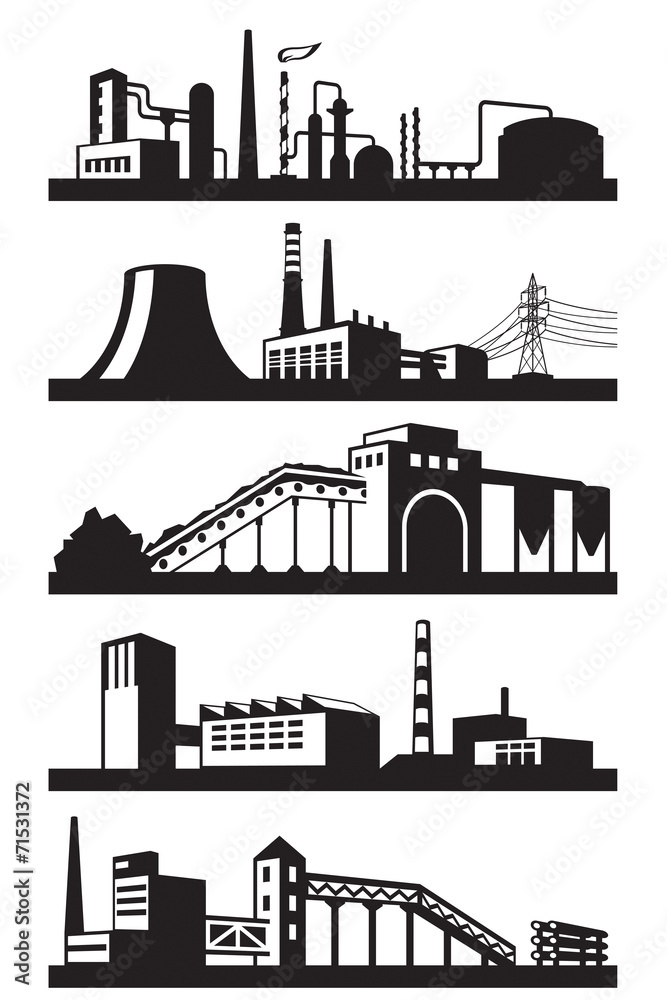 Industrial plants in perspective - vector illustration