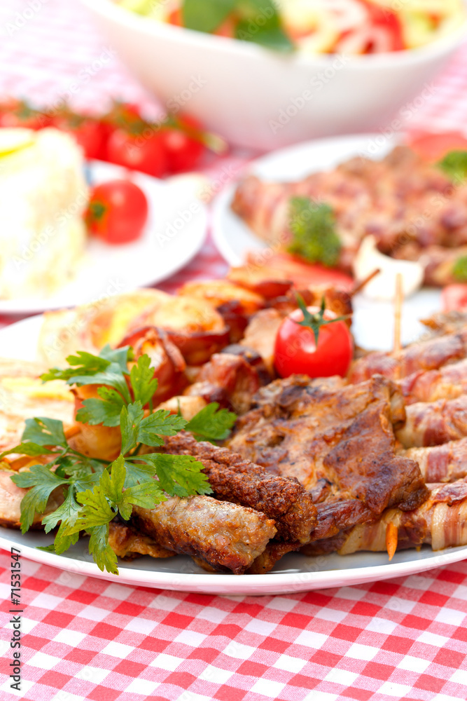 Grilled meat on plate
