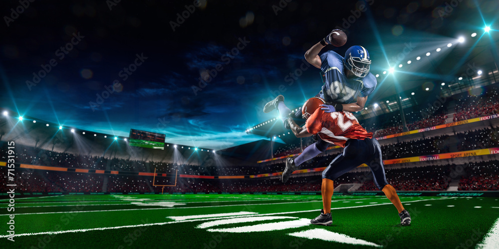 American football player in action at game time