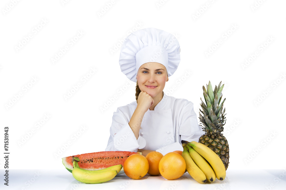 Woman chef in uniform. Isolated on white background Woman chef in uniform. Isolated on white background
