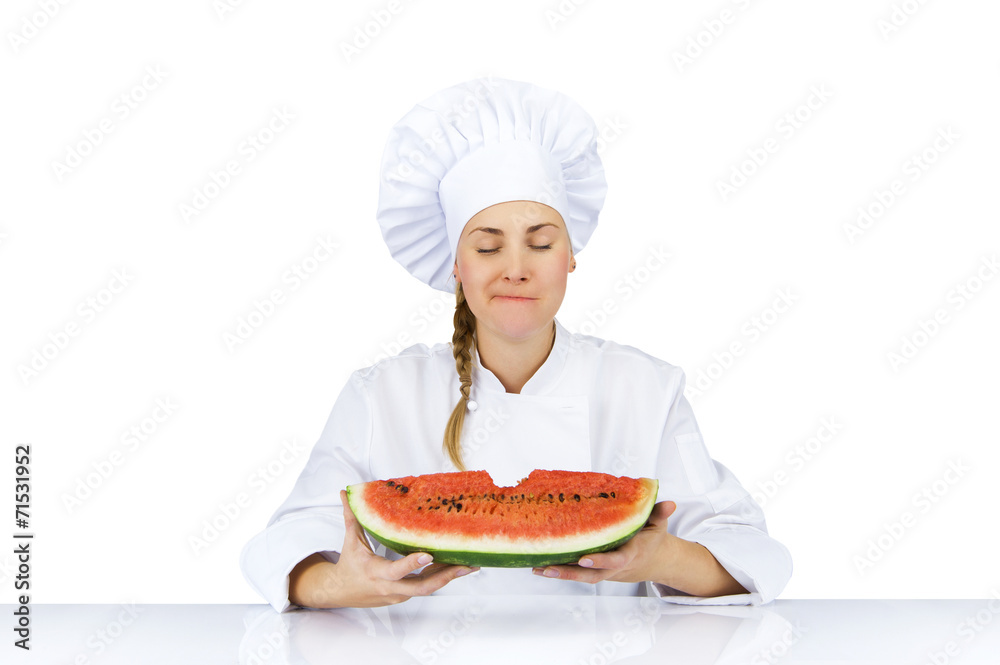 Woman chef in uniform. Isolated on white background Woman chef in uniform. Isolated on white background