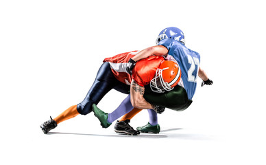 American football player in action isolated on white