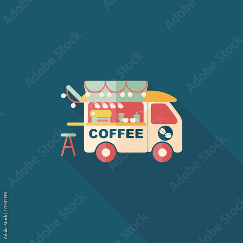 Coffee shop car flat icon with long shadow,eps10