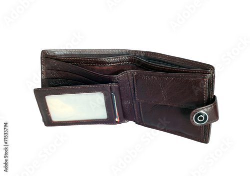 old shabby empty wallet on white background