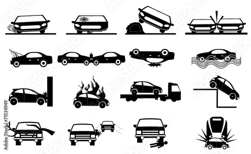 Car accident icons set
