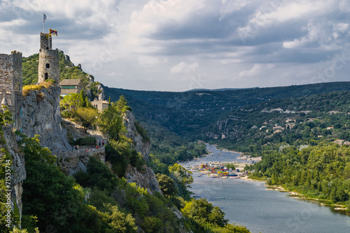 Aiguèze Alongside canyon of Ardeche river in France. photo