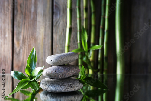 Spa stones and bamboo branches