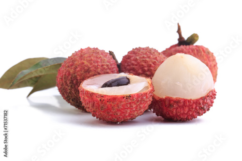 Cut lychee isolated on white