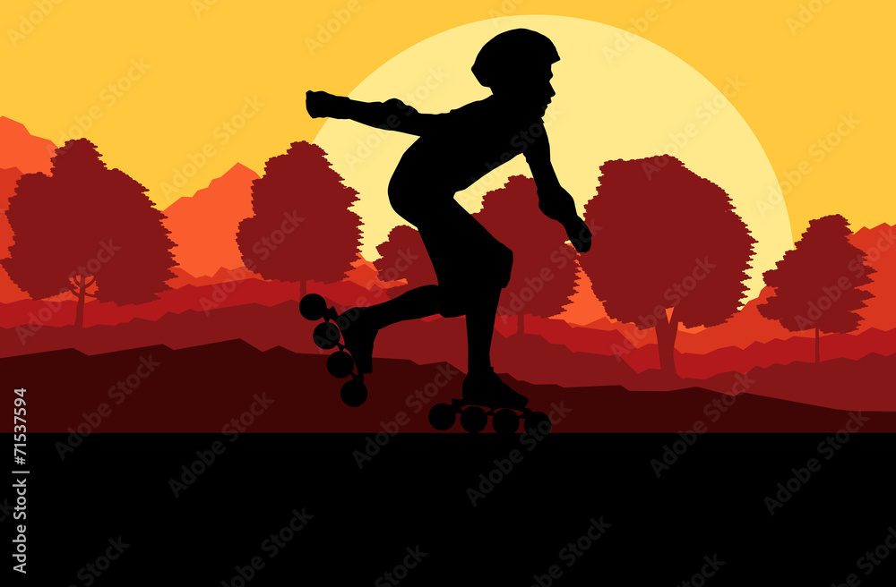 Kid roller skating in park vector background Kid roller skating in park vector background