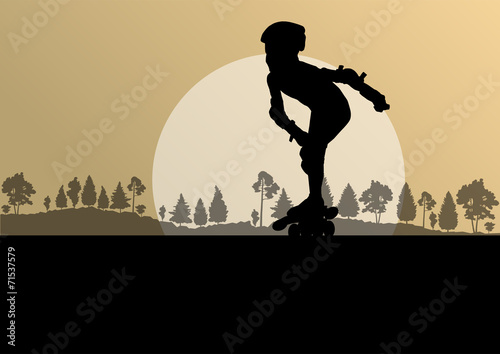 Kid roller skating in park vector background