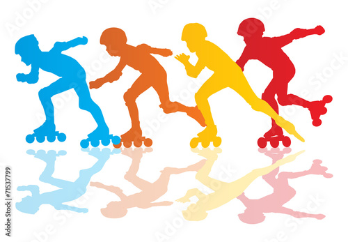 Roller skating silhouettes vector background concept