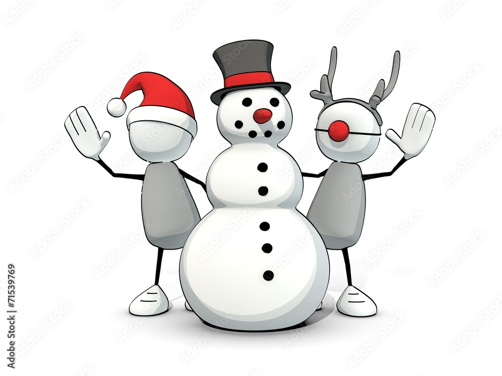 little sketchy man with santa hat, reindeer and snowman little sketchy man with santa hat, reindeer and snowman