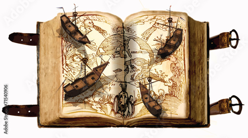 open book, open map, old sailboats - adventure