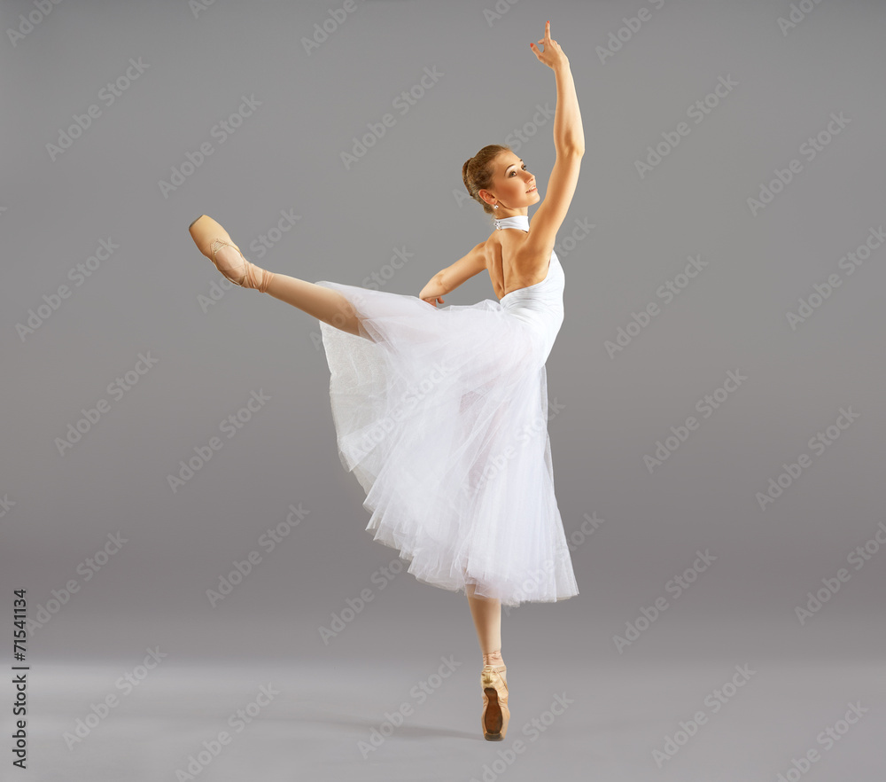 ballerina  in ballet pose classical dance - obrazy, fototapety, plakaty 