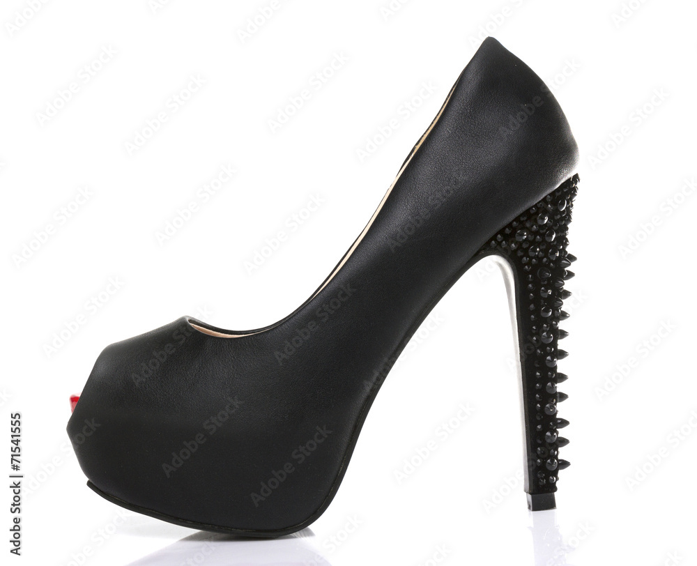 Black Leather High Heel shoe on White background Black Leather High Heel shoe on White background