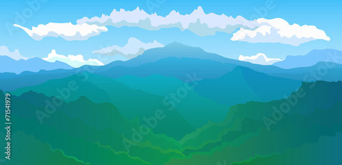 Vector illustration. Panoramic view of the mountain range