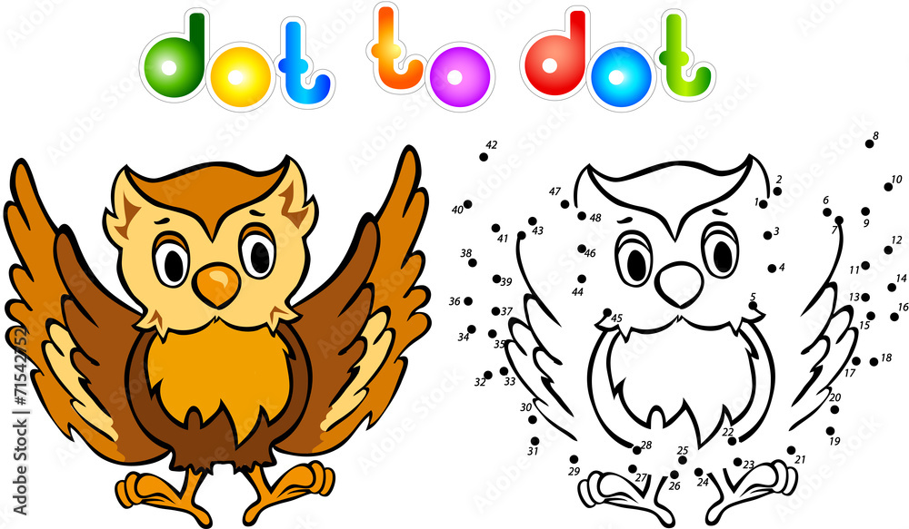 Fototapeta premium Funny cartoon owl dot to dot