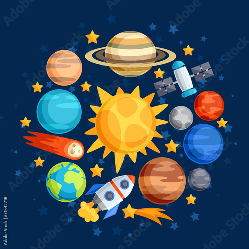 Background of solar system, planets and celestial bodies.