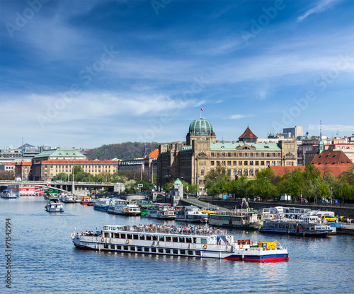 Tourist boats on Vltava river in Prague