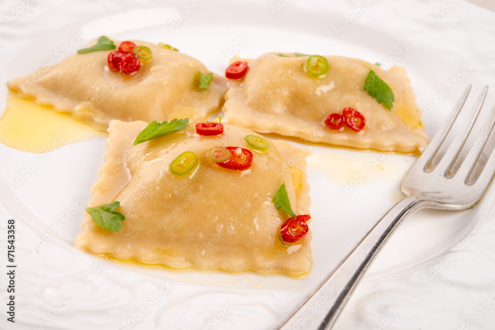 Ravioli with spicy butternut pumpkin filling Ravioli with spicy butternut pumpkin filling