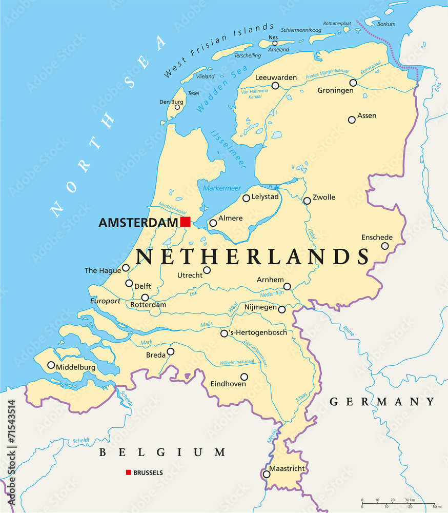 Fototapeta premium Polityczna mapa Holandii