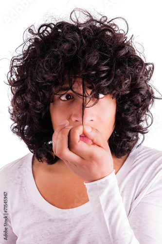 Handsome young man having bad hair day.