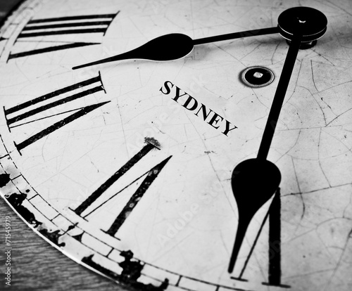 Canvas Print Sydney black and white clock face.
