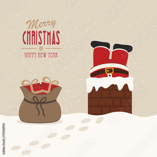 santa stuck in chimney gift bag snow background
