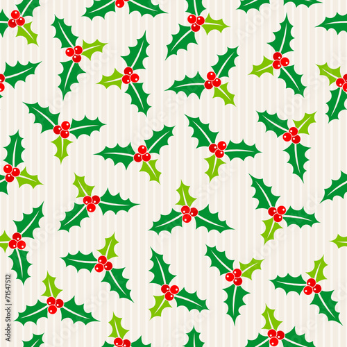 Seamless Pattern Holly Red/Green/Beige