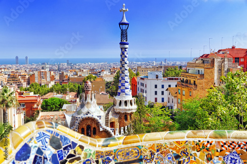 BARCELONA, SPAIN - SEPT 02,2014 :Gorgeous and amazing Park Guel photo