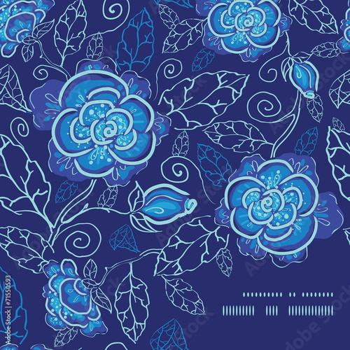 Vector blue night flowers frame corner pattern background