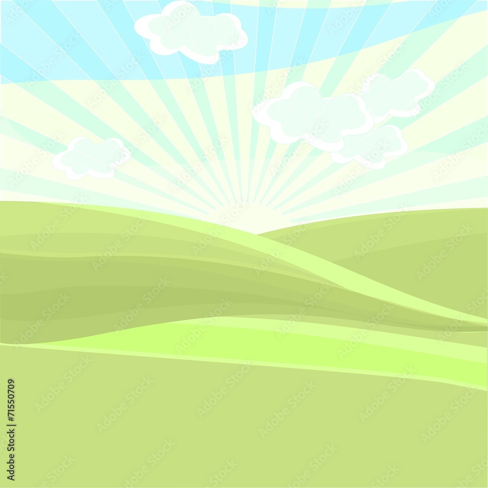 Background with sky and green field
