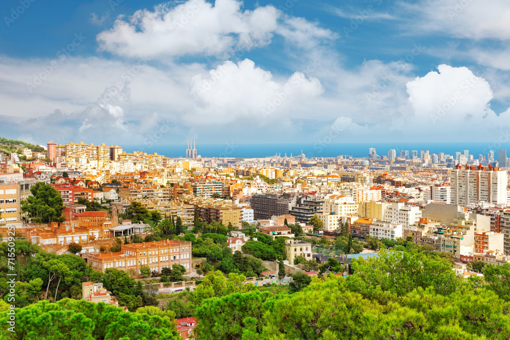 Panorama on Barcelona city from Montjuic castle.Catalonia. Spain