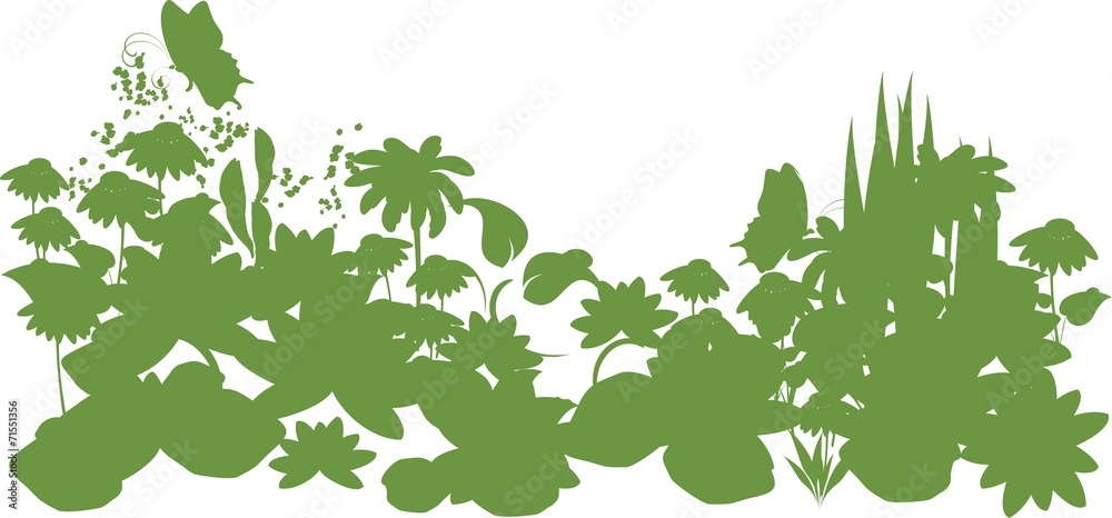 Obraz premium Silhouette of the flower beds with butterflies