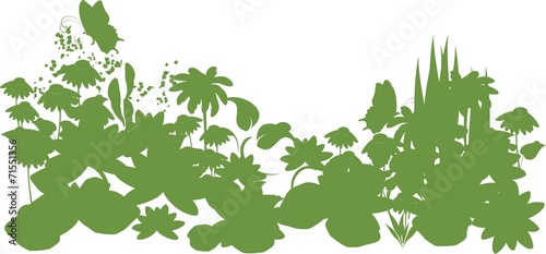 Silhouette of the flower beds with butterflies