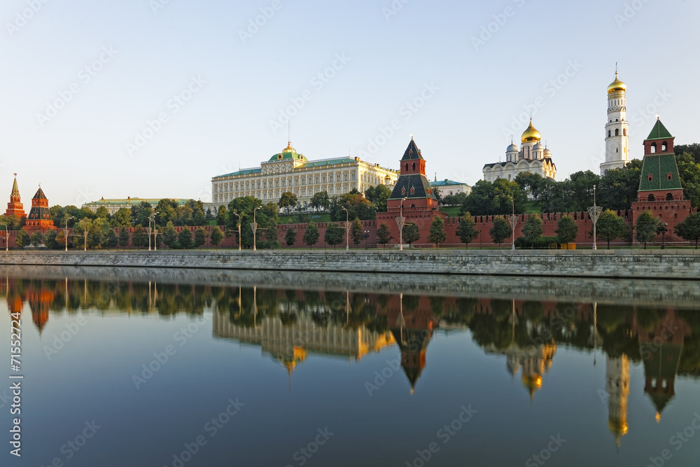 Moscow Kremlin and reflected view in river