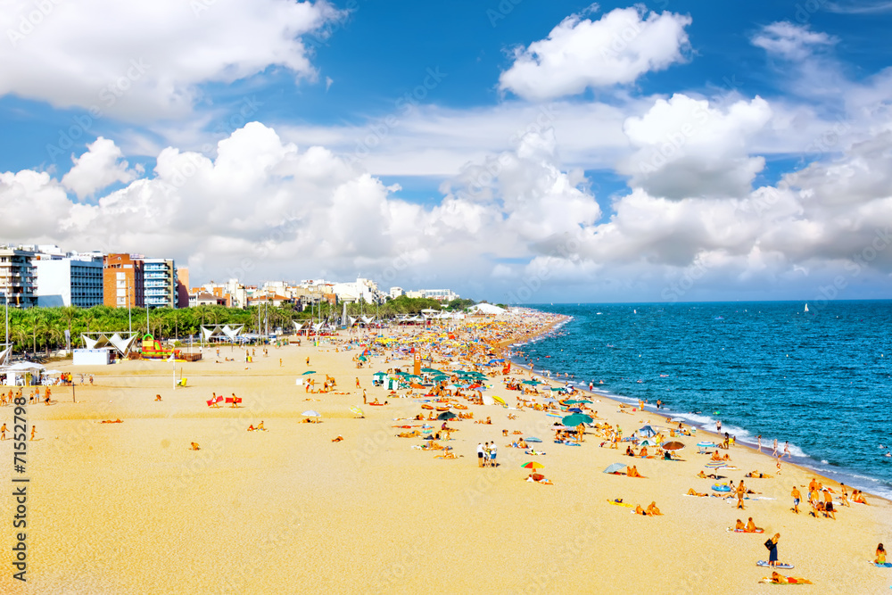 Obraz premium Seafront, beach,coast in Spain. Suburb of Barcelona, Catalonia
