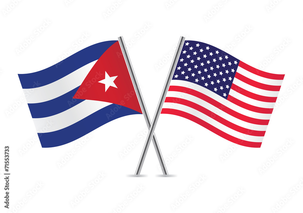 American and Cuban flags. Vector illustration.