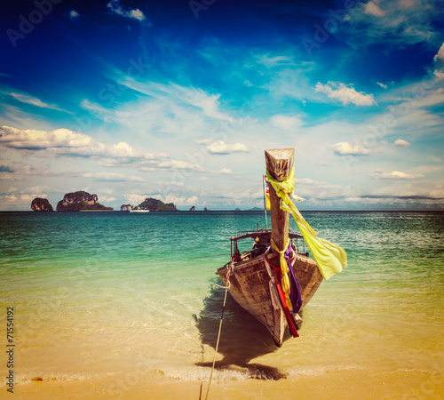 Long tail boat on beach, Thailand