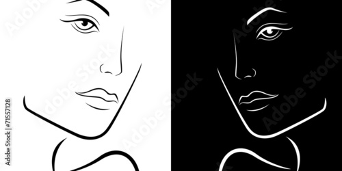 Black and White female laconic heads outline