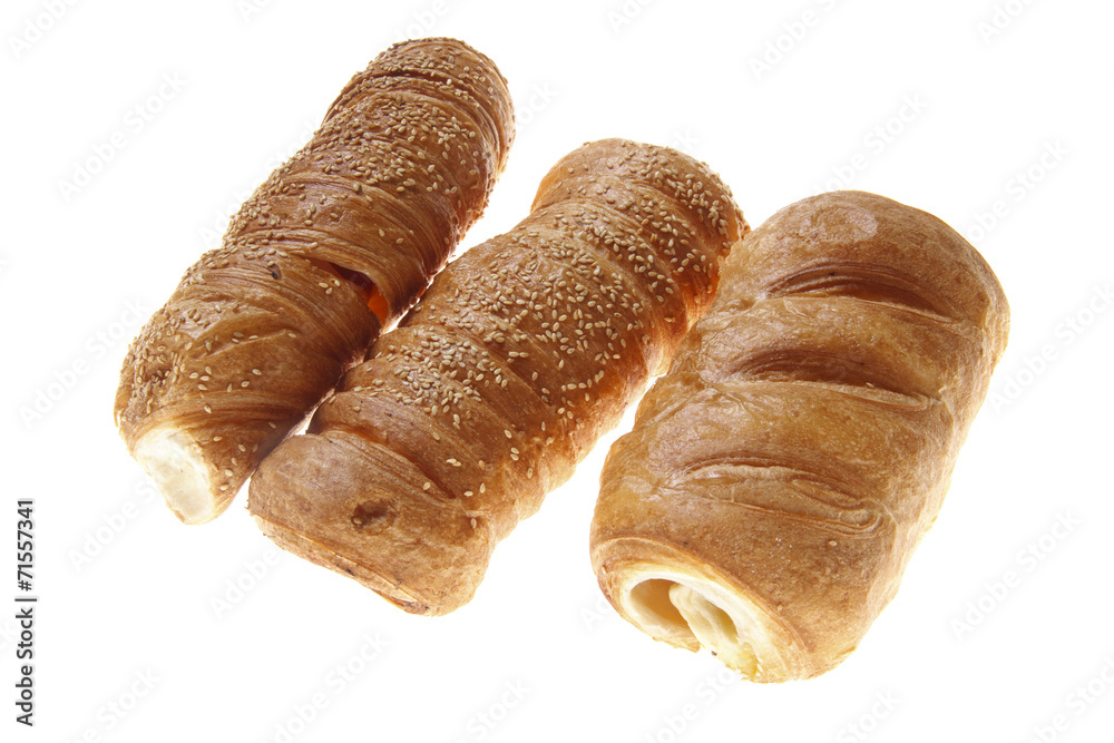 Bakery products photographed on isolated on white background
