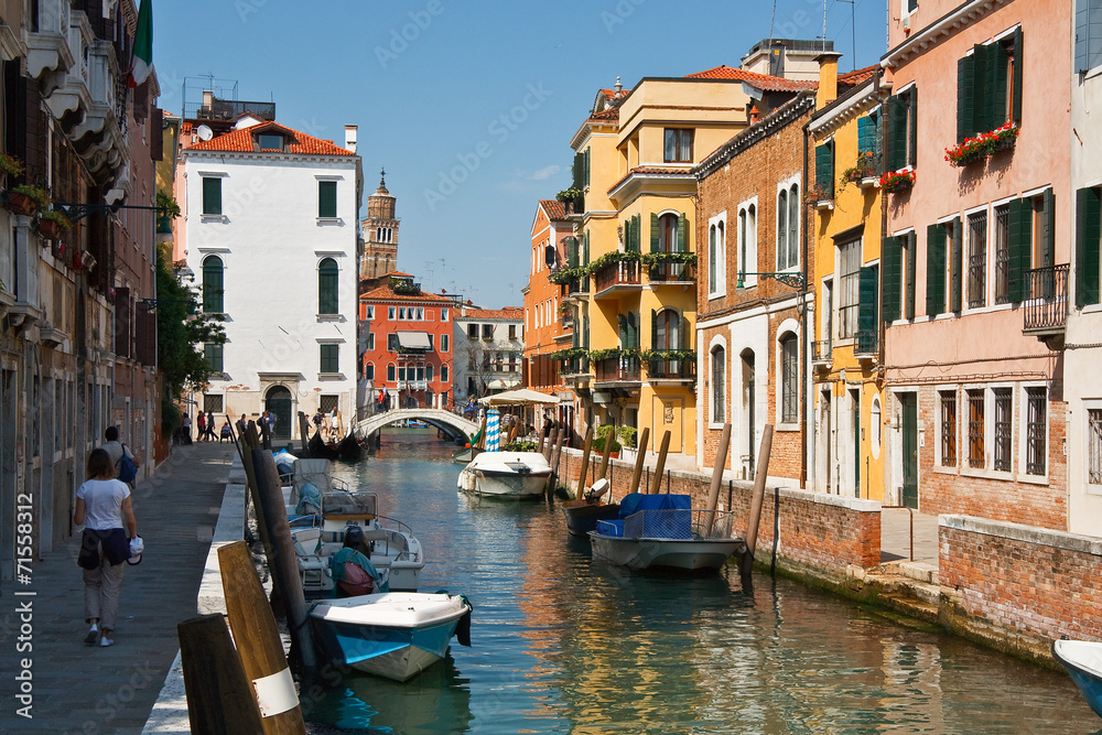 Canal on the main island in Venice, Italy.