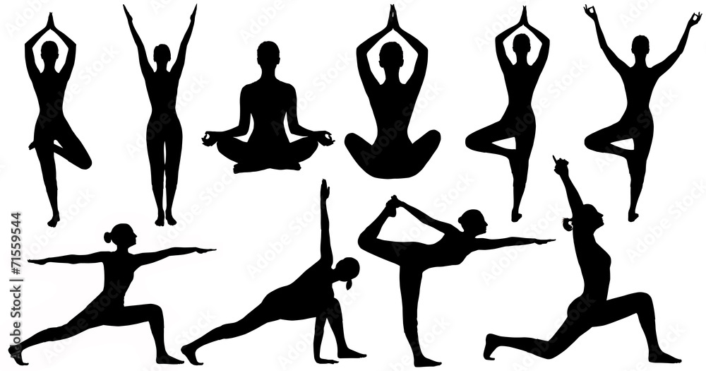 Women Silhouettes Collection Yoga Poses Asana Set Vector Illustration  Standing Stock Vector by ©comotom0 232615130