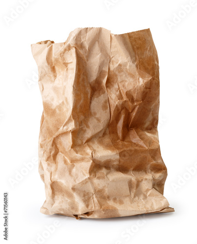 Crumpled paper bag with grease spots