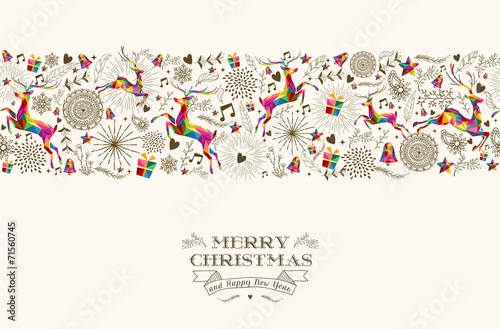 Vintage Christmas reindeer seamless pattern