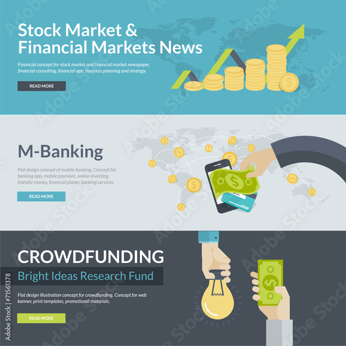 Flat design concepts for finance, m-banking, crowdfunding