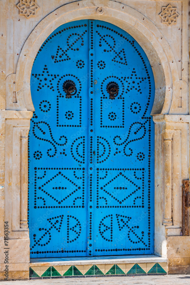 Typical local door of traditional home; Tunis; Tunisia