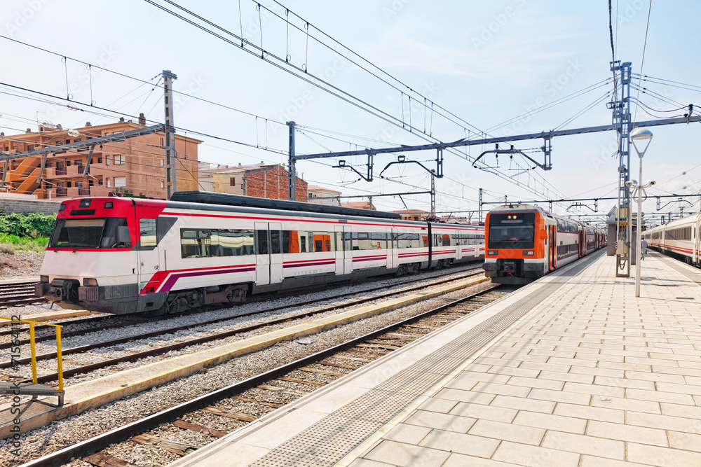 Suburban railway train at the railways stantion.