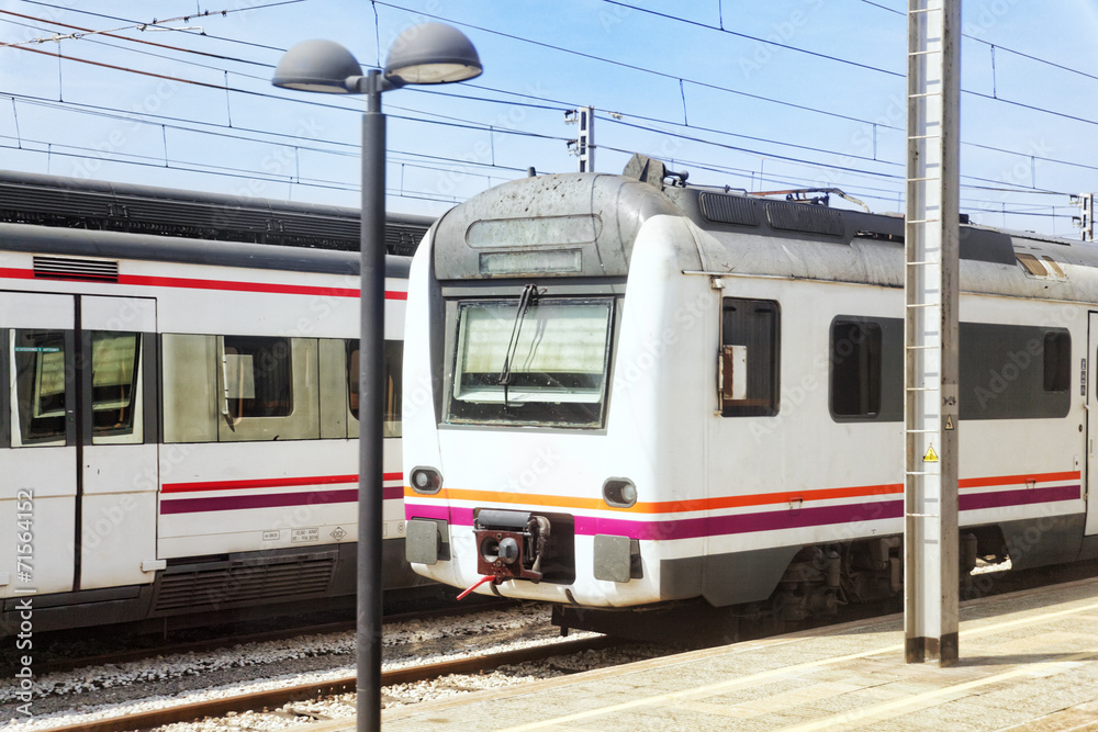 Suburban railway train at the railways stantion.