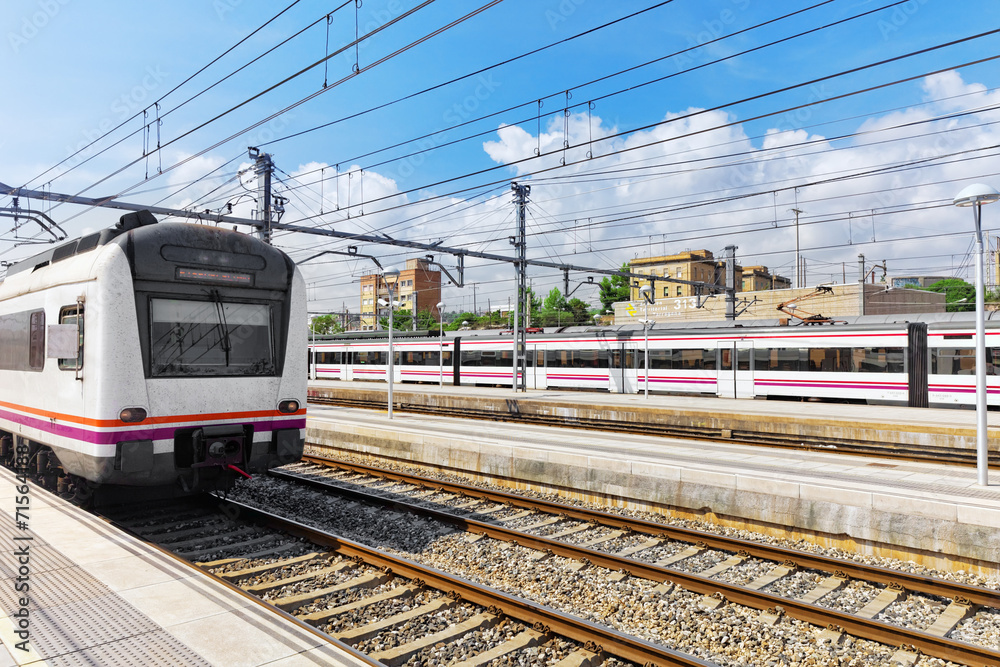 Suburban railway train at the railways stantion.